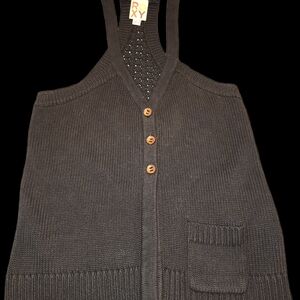Roxy Charcoal Knit Vest with Wooden Buttons